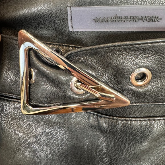 Maniere De Voir Faux Leather Pants Buckle Pants Moto Black Women Size 4 US 8 UK - Picture 7 of 13